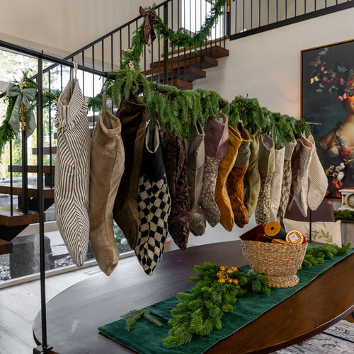 GP Home holiday styling: stocking and bow display.
