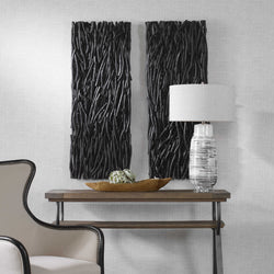 Gathered Teak Wood Wall Decor Black