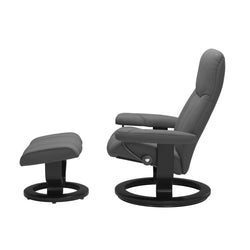 Stressless Consul Medium Classic Chair & Ottoman - Batick Grey - Black Base