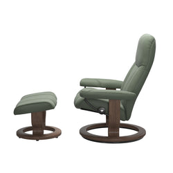 Stressless Consul Medium Classic Chair & Ottoman - Batick Thyme Green - Walnut Base