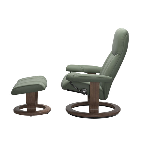 Stressless Consul Large Classic Chair & Ottoman - Batick Thyme Green - Walnut Base