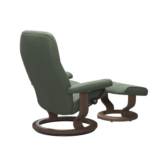 Stressless Consul Large Classic Chair & Ottoman - Batick Thyme Green - Walnut Base