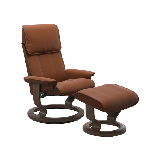 Stressless Admiral Large Classic Chair & Ottoman - Paloma New Cognac - Walnut Base