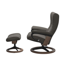 Stressless Wing Medium Signature Chair & Ottoman - Paloma Metal Grey - Matte Black & Walnut Base