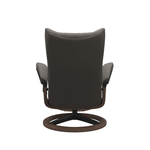 Stressless Wing Medium Signature Chair & Ottoman - Paloma Metal Grey - Matte Black & Walnut Base