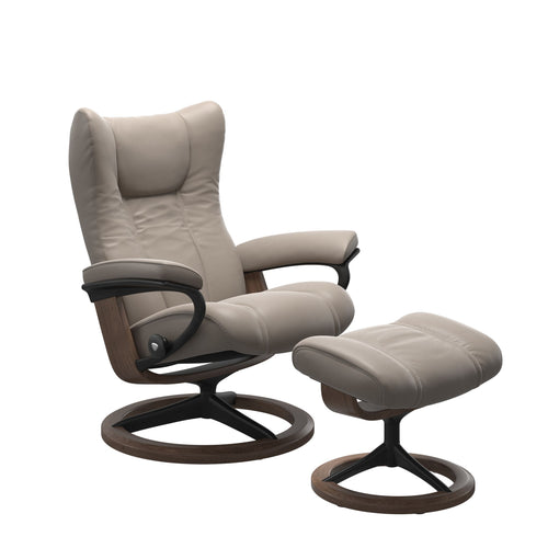 Stressless Wing Signature Chair & Ottoman - Walnut Base