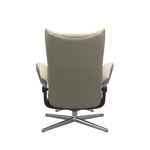 Stressless Wing Small Cross Chair & Ottoman - Paloma Light Grey - Chrome & Wenge Base