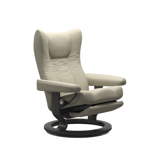 Stressless Wing Medium Classic Power Leg & Back Chair - Paloma Light Grey - Grey Base