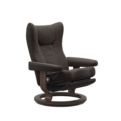 Stressless Wing Power Leg & Back Medium Chair - Paloma Chestnut - Classic Walnut Base