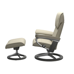 Stressless Admiral Medium Chair & Ottoman - Paloma Light Grey - Signature Grey Base