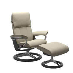 Stressless Admiral Medium Chair & Ottoman - Paloma Light Grey - Signature Grey Base