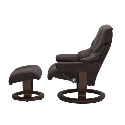 Stressless Reno Large Classic Chair & Ottoman - Paloma Chocolate - Brown Base