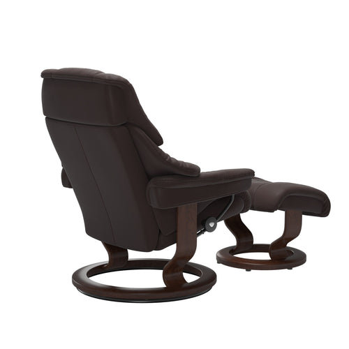 Stressless Reno Large Classic Chair & Ottoman - Paloma Chocolate - Brown Base