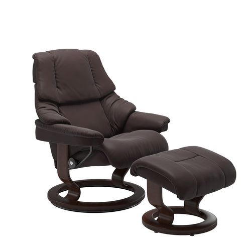 Stressless Reno Large Classic Chair & Ottoman - Paloma Chocolate - Brown Base