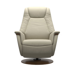 Stressless Max Large Power Chair - Paloma Light Grey - Wood Moon Base Teak