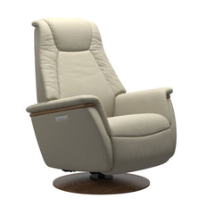 Stressless Max Large Power Chair - Paloma Light Grey - Wood Moon Base Teak