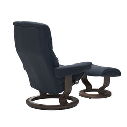 Stressless Mayfair Medium Classic Chair & Ottoman - Paloma Oxford Blue - Wenge Base