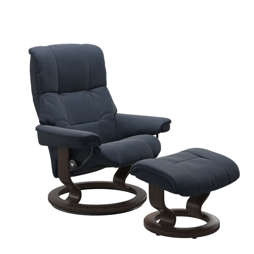 Stressless Mayfair Large Classic Chair & Ottoman - Paloma Oxford Blue - Wenge Base