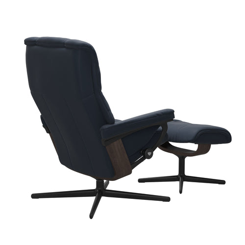 Stressless Mayfair Small Cross Chair & Ottoman - Paloma Oxford Blue - Black & Wenge Base