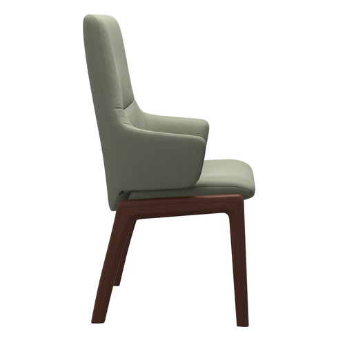 Stressless Mint Dining Chair - High Back With Arms - Paloma Shadow Green - D100 Walnut Legs