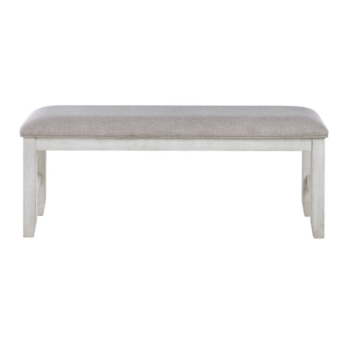 Mason Wood Dining Bench with Upholstered Seat - Weathered White