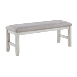 Mason Wood Dining Bench with Upholstered Seat - Weathered White