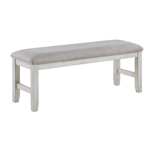 Mason Wood Dining Bench with Upholstered Seat - Weathered White