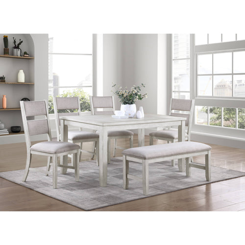Mason Wood Dining Bench with Upholstered Seat - Weathered White