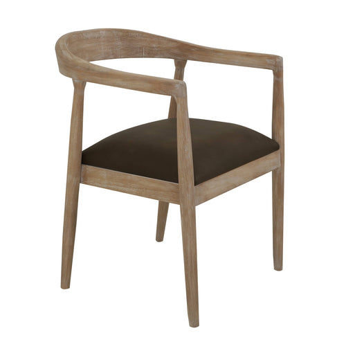 White Teak Upholstered Wooden Armchair