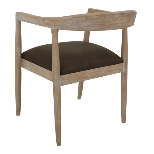 White Teak Upholstered Wooden Armchair