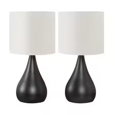 Teardrop Table Lamp with Ivory Shade 18" - Black, 2 Pack