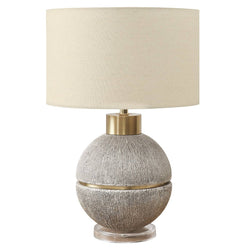Round Table Lamp with Beige Shade 30" - Brown