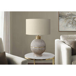 Round Table Lamp with Beige Shade 30" - Brown