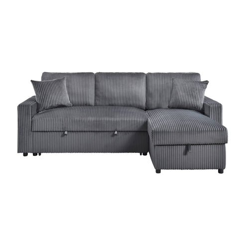 Brecker 2-Piece Sofa Sectional with Pullout Sleeper & Reversible Storage Chaise - Dark Grey