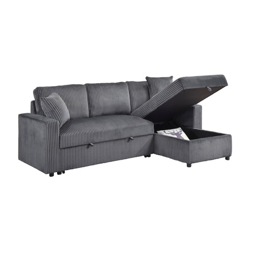 Brecker 2-Piece Sofa Sectional with Pullout Sleeper & Reversible Storage Chaise - Dark Grey
