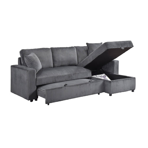Brecker 2-Piece Sofa Sectional with Pullout Sleeper & Reversible Storage Chaise - Dark Grey