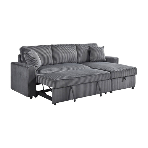 Brecker 2-Piece Sofa Sectional with Pullout Sleeper & Reversible Storage Chaise - Dark Grey