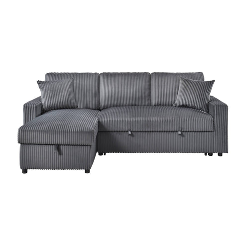 Brecker 2-Piece Sofa Sectional with Pullout Sleeper & Reversible Storage Chaise - Dark Grey