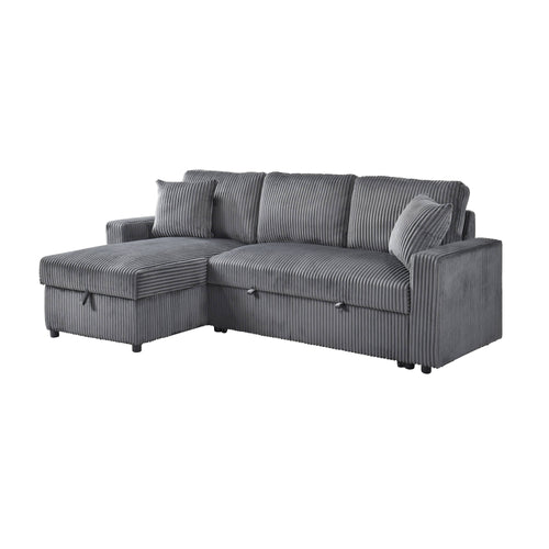 Brecker 2-Piece Sofa Sectional with Pullout Sleeper & Reversible Storage Chaise - Dark Grey