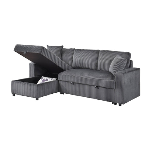 Brecker 2-Piece Sofa Sectional with Pullout Sleeper & Reversible Storage Chaise - Dark Grey