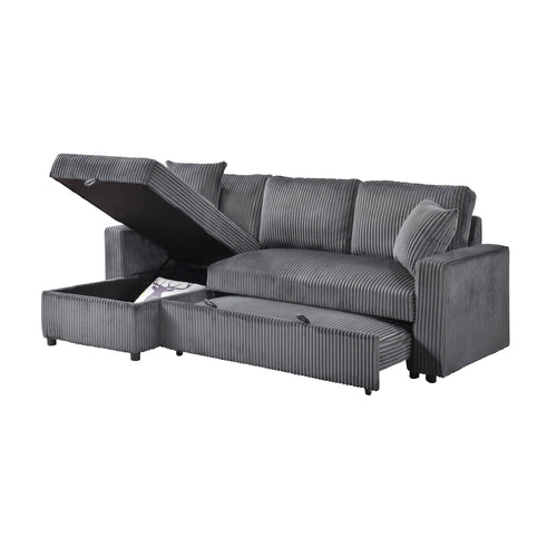 Brecker 2-Piece Sofa Sectional with Pullout Sleeper & Reversible Storage Chaise - Dark Grey