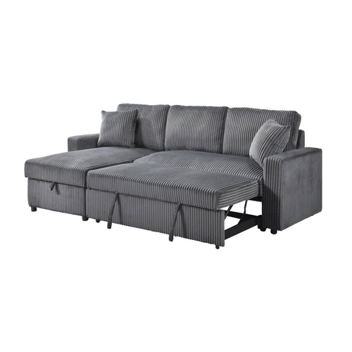 Brecker 2-Piece Sofa Sectional with Pullout Sleeper & Reversible Storage Chaise - Dark Grey