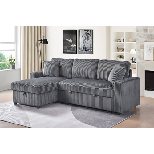 Brecker 2-Piece Sofa Sectional with Pullout Sleeper & Reversible Storage Chaise - Dark Grey