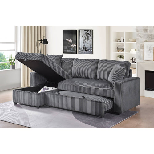Brecker 2-Piece Sofa Sectional with Pullout Sleeper & Reversible Storage Chaise - Dark Grey