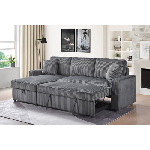 Brecker 2-Piece Sofa Sectional with Pullout Sleeper & Reversible Storage Chaise - Dark Grey