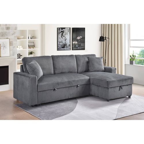 Brecker 2-Piece Sofa Sectional with Pullout Sleeper & Reversible Storage Chaise - Dark Grey