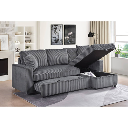 Brecker 2-Piece Sofa Sectional with Pullout Sleeper & Reversible Storage Chaise - Dark Grey
