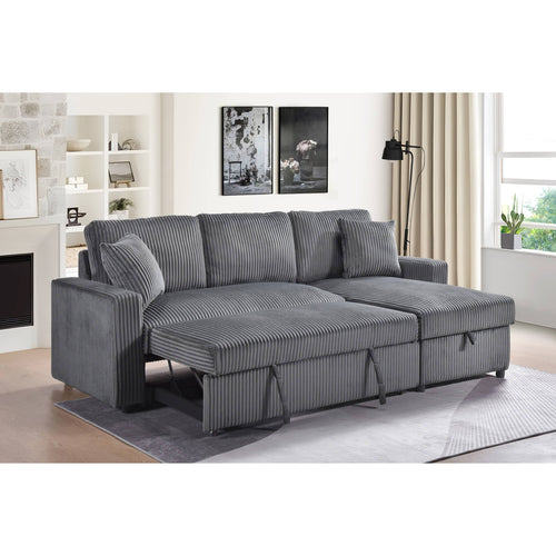 Brecker 2-Piece Sofa Sectional with Pullout Sleeper & Reversible Storage Chaise - Dark Grey