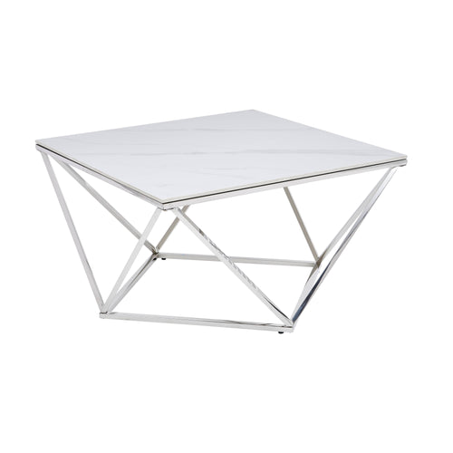 Alfeo Stone & Chrome Square Coffee Table