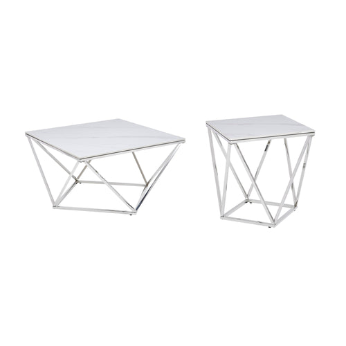 Alfeo Stone & Chrome Square Coffee Table
